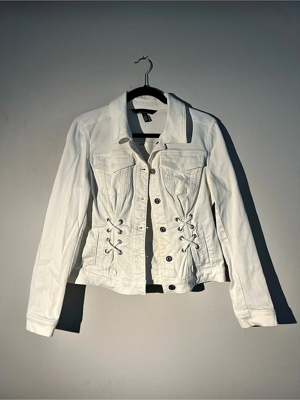 WHBM Lace-Up White Denim Jacket Size Medium